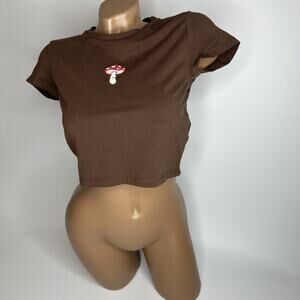 VTG Y2K Brown Mushroom Fairy Grunge Cottagecore Crop Top Charlotte Russe M